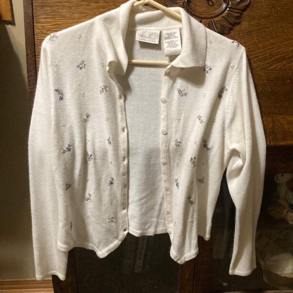 White Button Up over top with little flowers and charms
